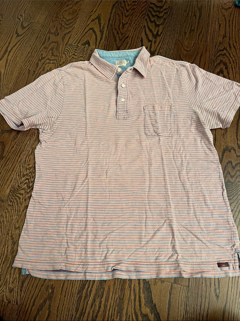 Faherty Salmon & Blue Striped Polo